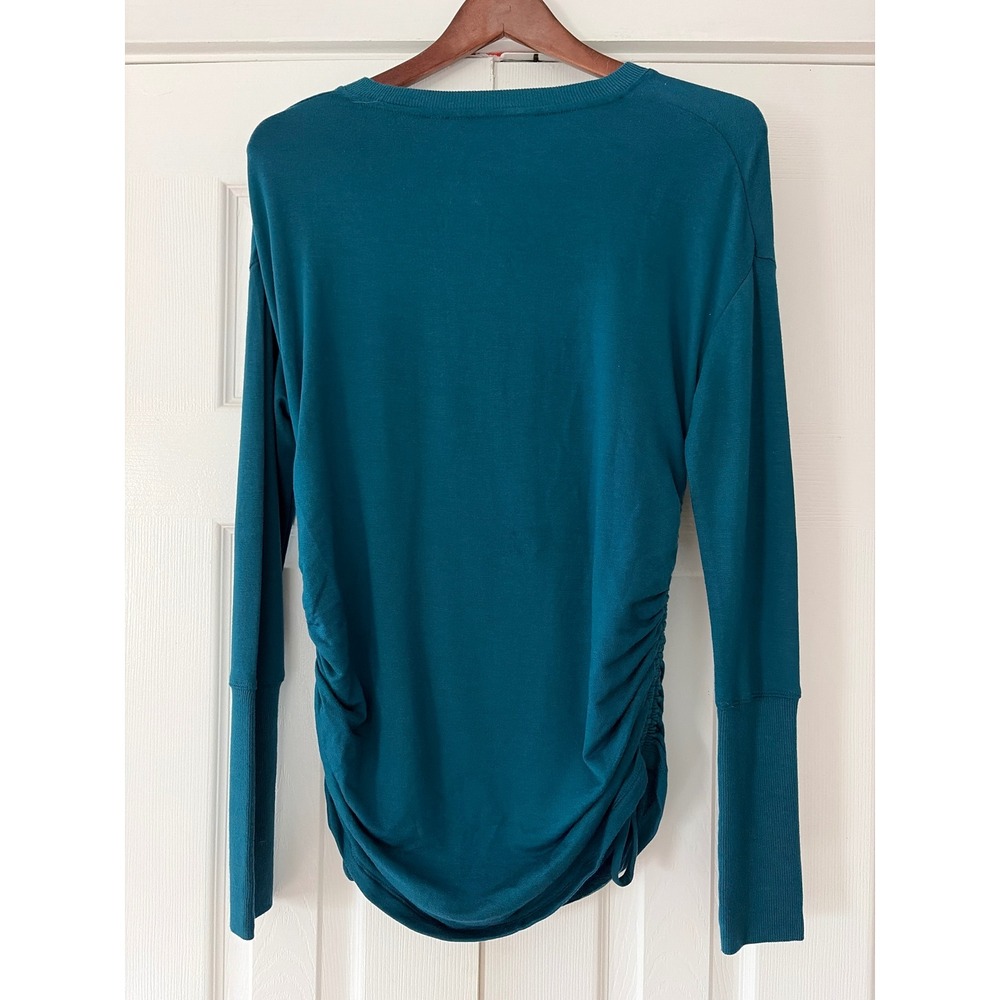 Athleta Womens XS Teal Ruched Side Long Sleeve‎ Thumbhole Top Modal Blend EUC